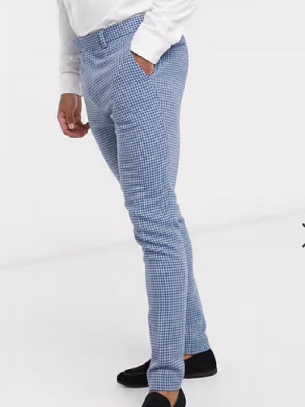ASOS DESIGN wedding super skinny wool mix suit in blue houndstooth check